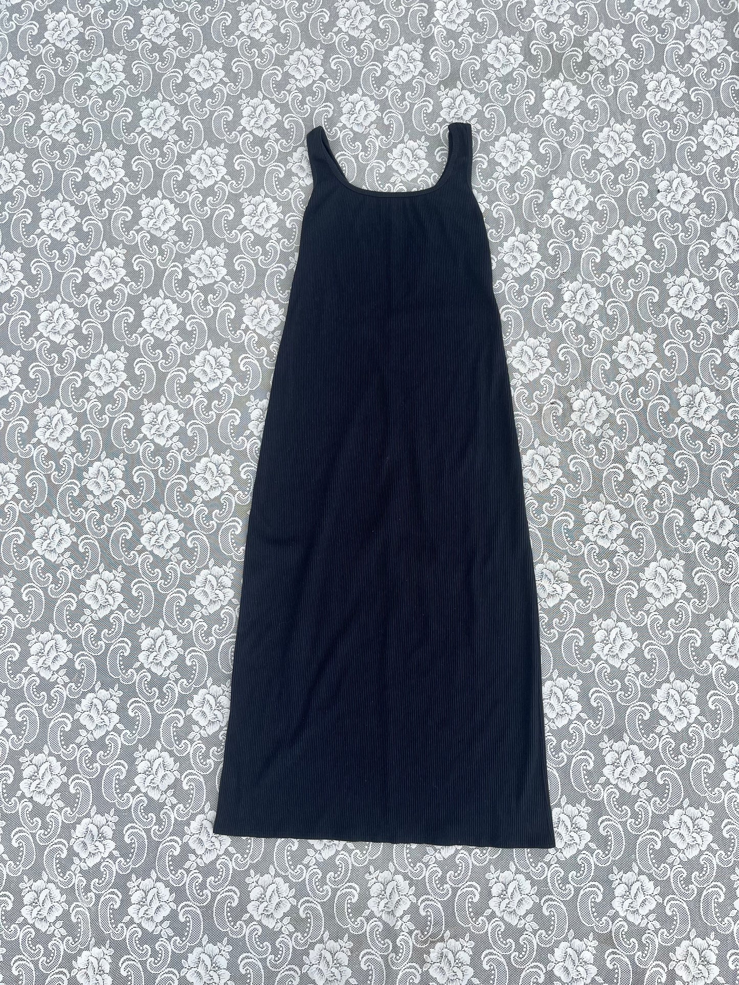 90s black ribbed maxi dress