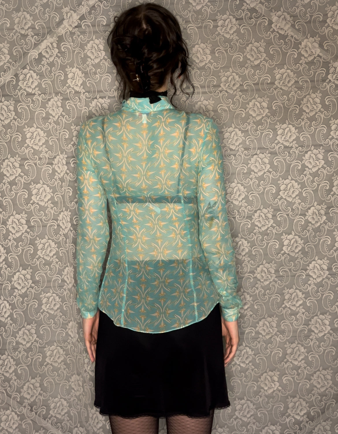 vintage teal floral button up