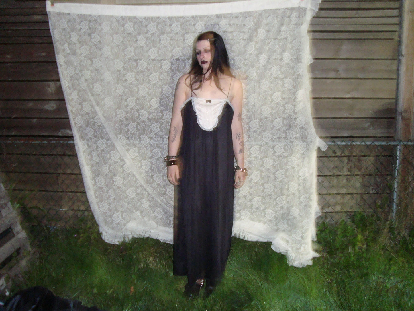 80s tuxedo maxi slip dress