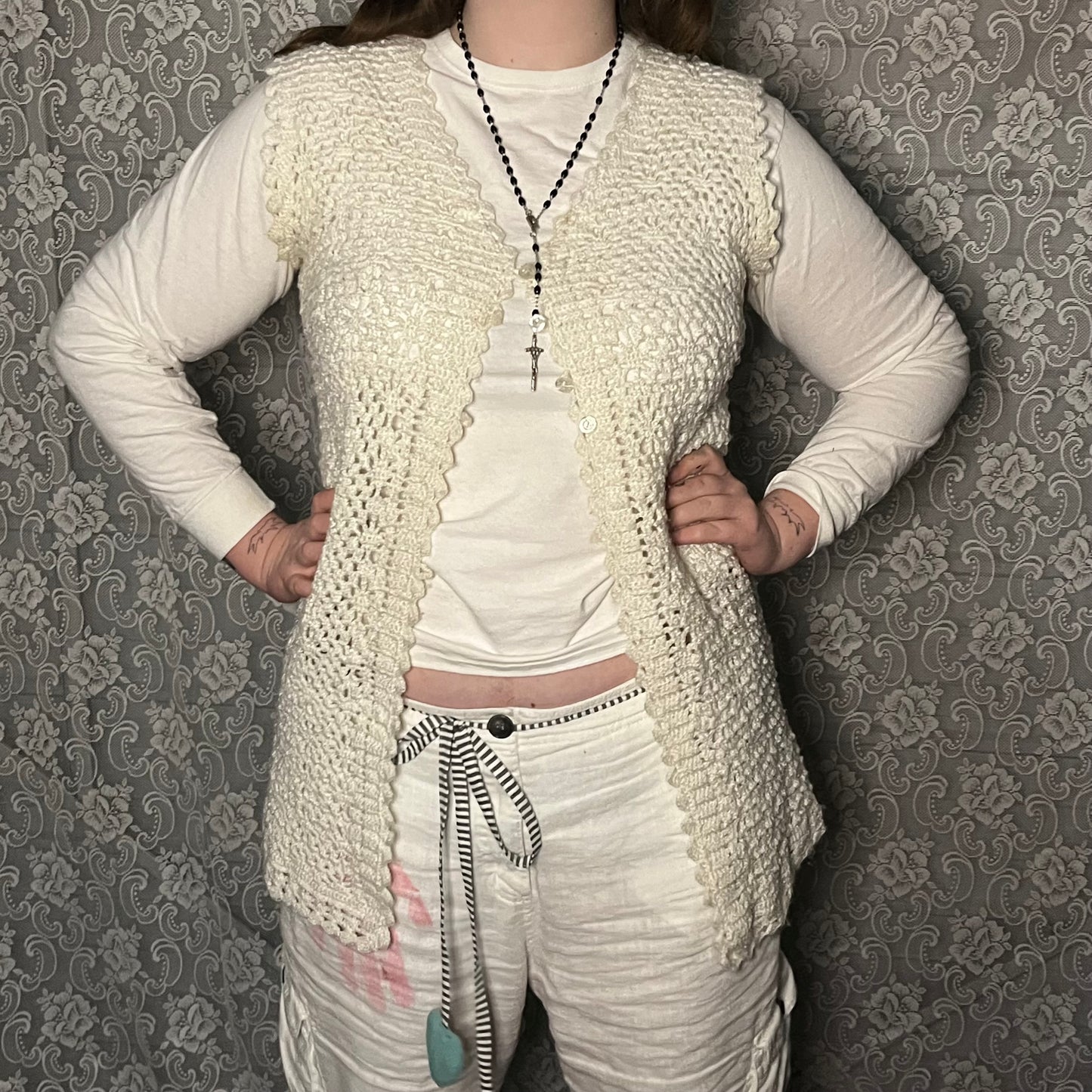 white long knit vest