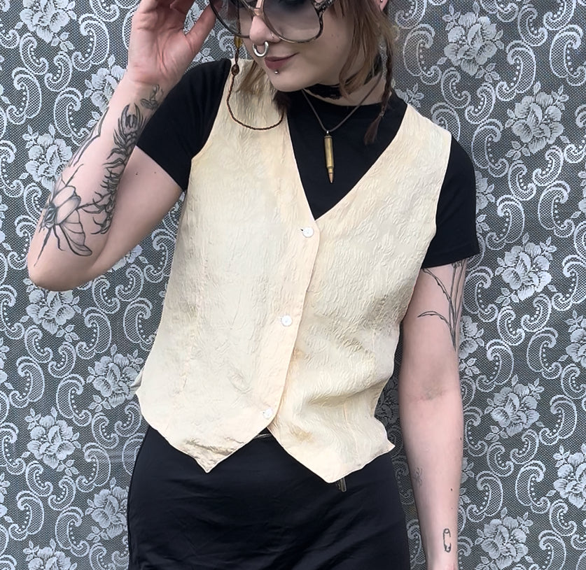 cream floral embossed vest