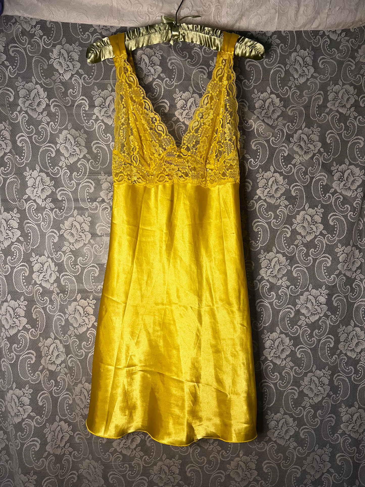 short yellow lace top slip dress