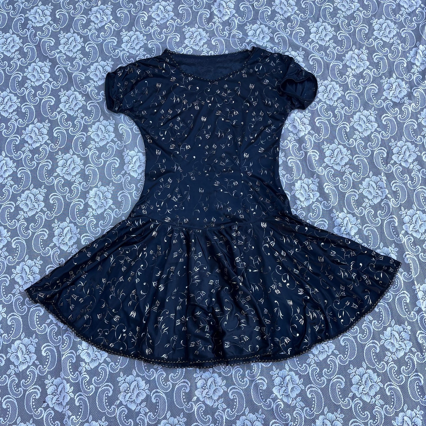 handmade 3d silver appliqué dress