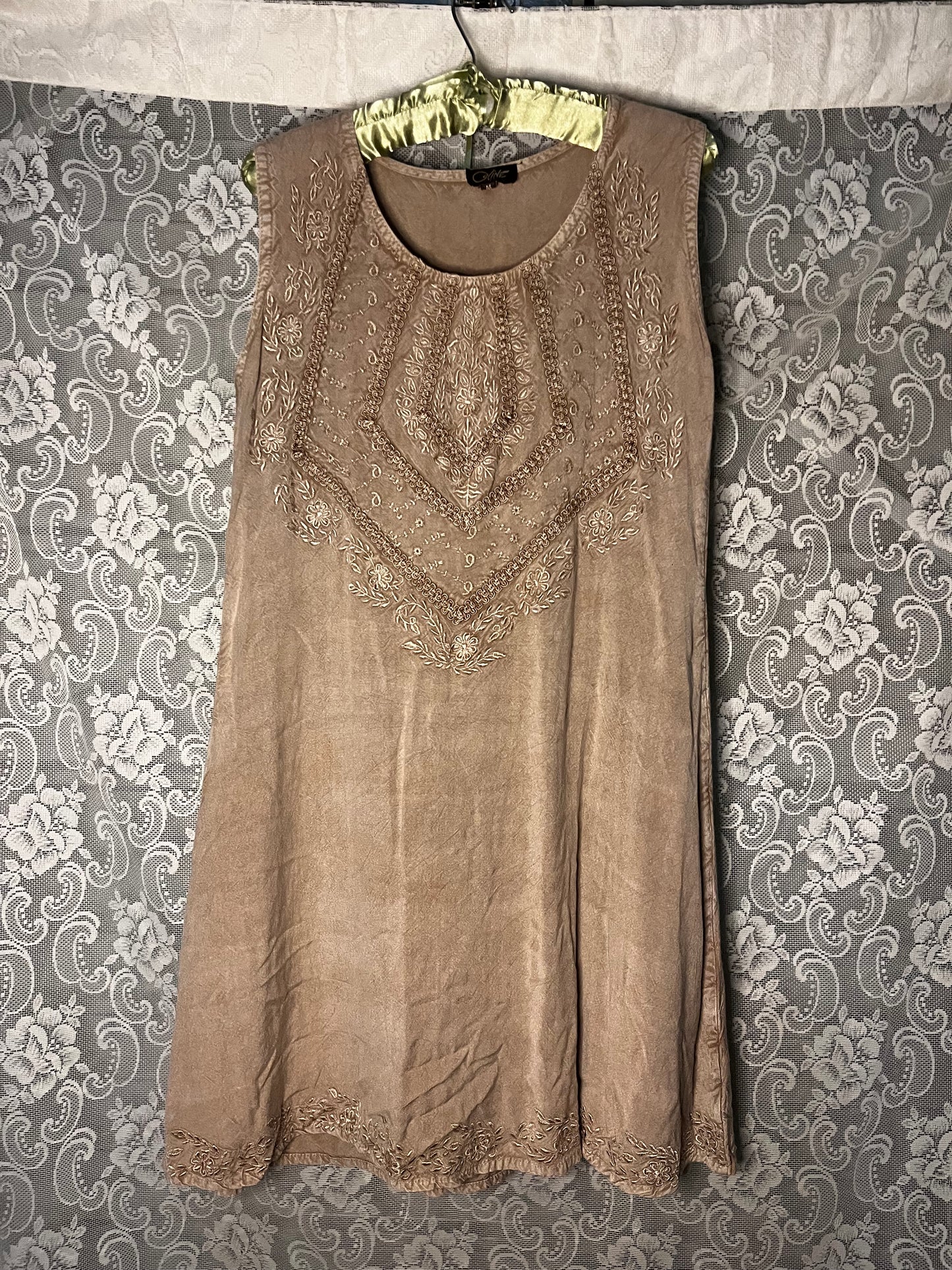 tan embroidered hippie dress