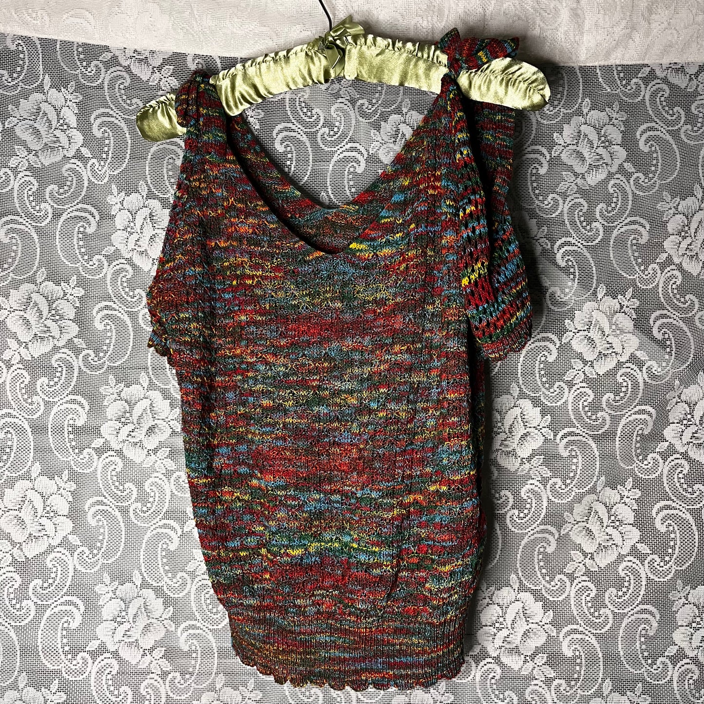 rainbow knit shoulder tie top