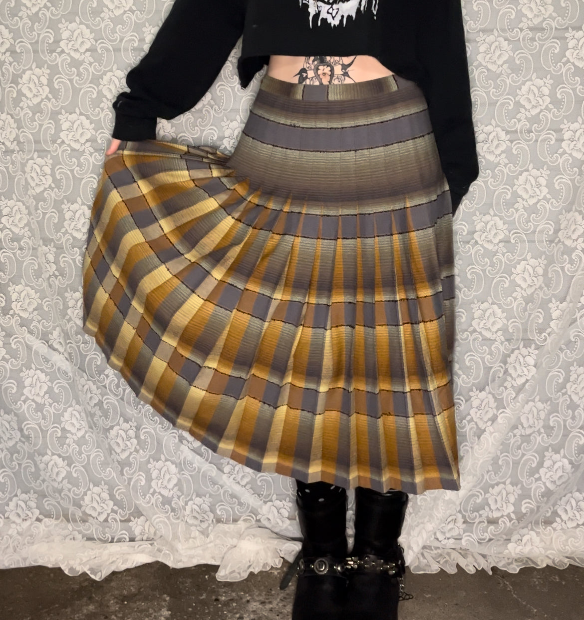 50s REVERSIBLE wool plaid skirt