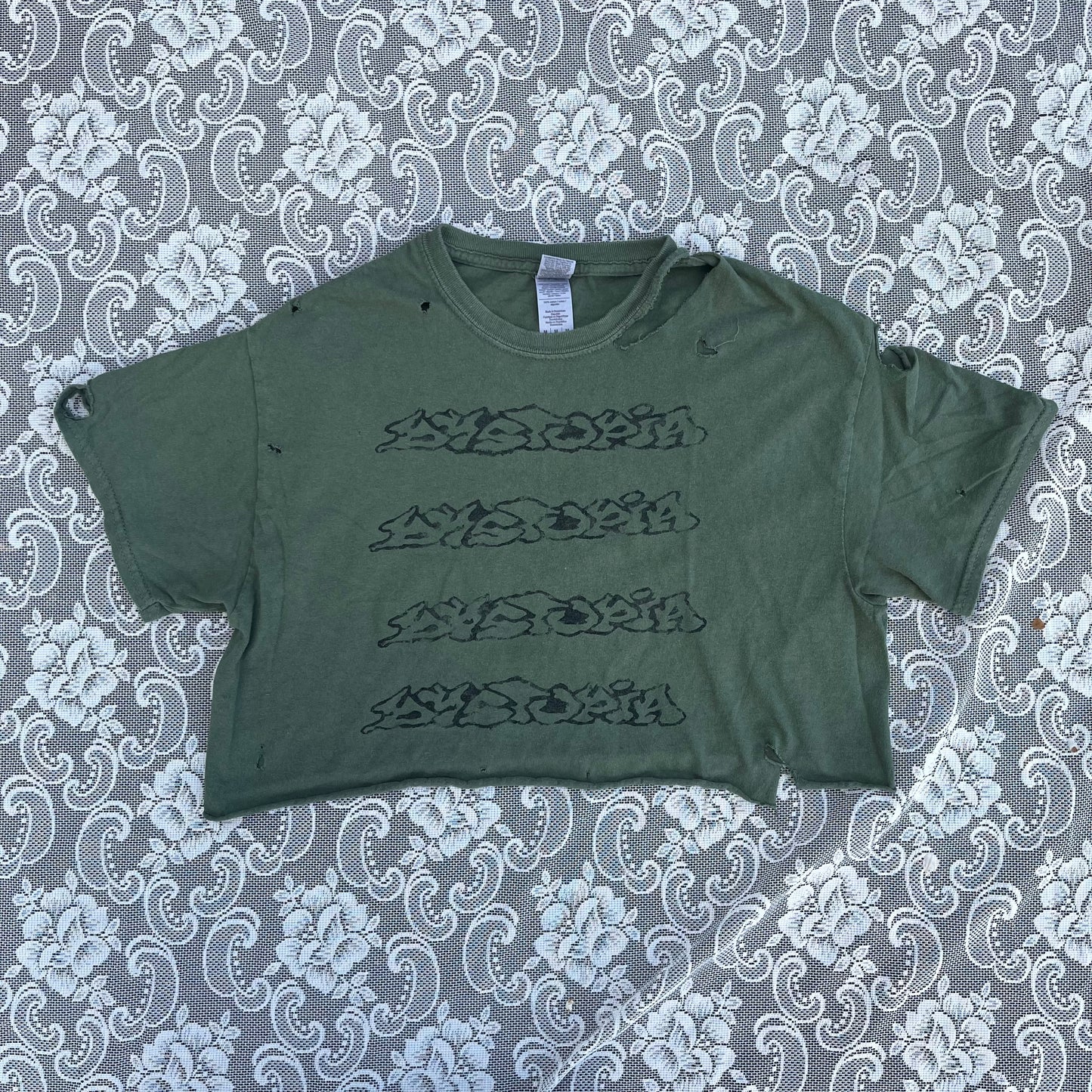 army green DIY thrashed dystopia bootleg tee