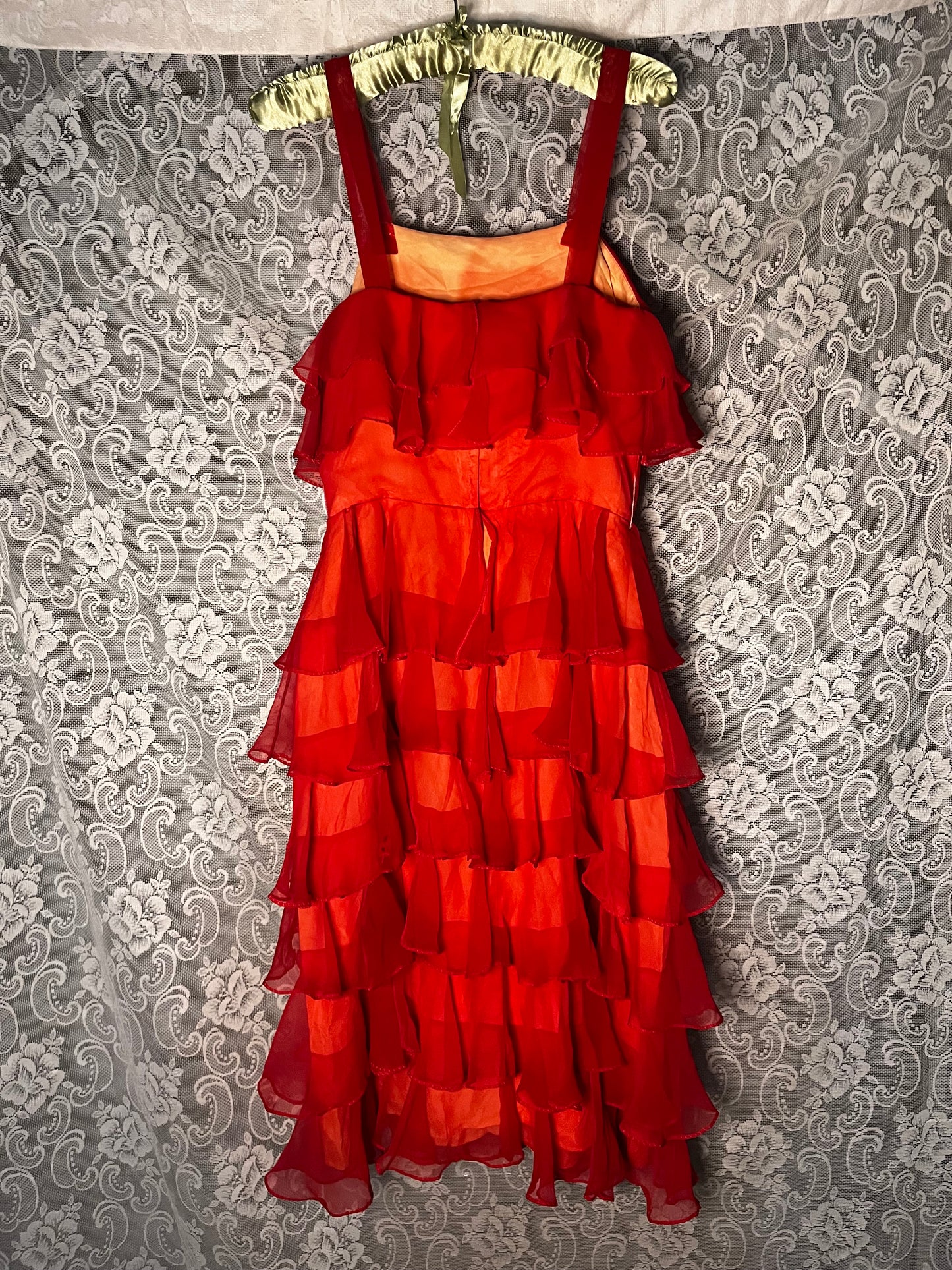 red ruffle cocktail dress