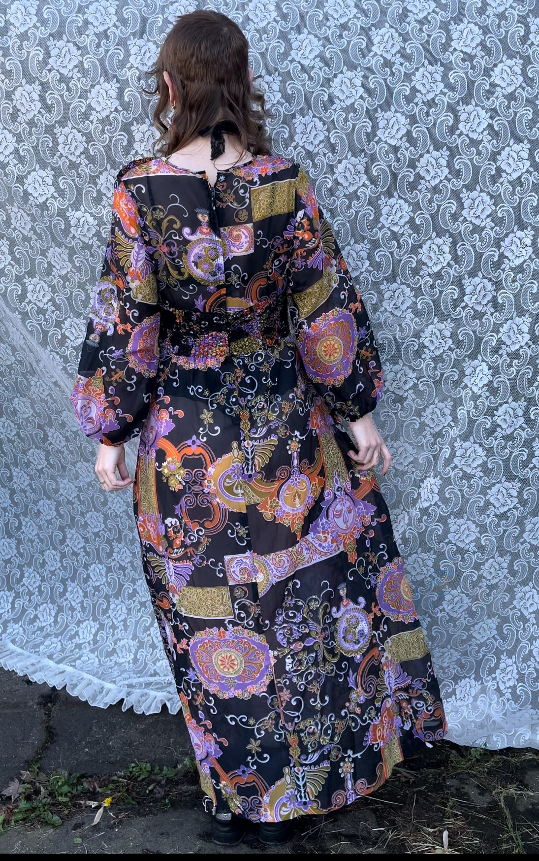 70s sheer paisley prairie dress