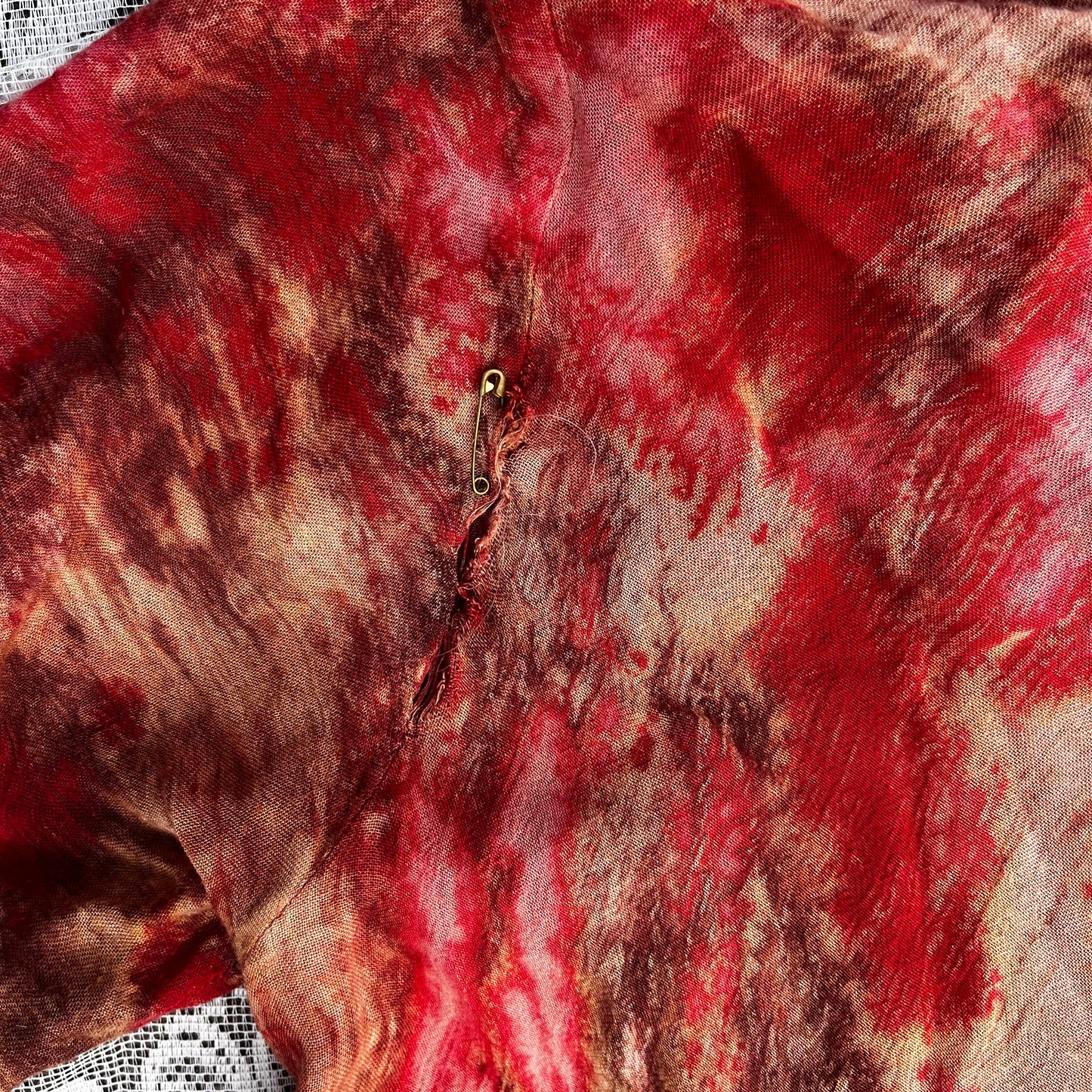 red bleach flower tie dye dress