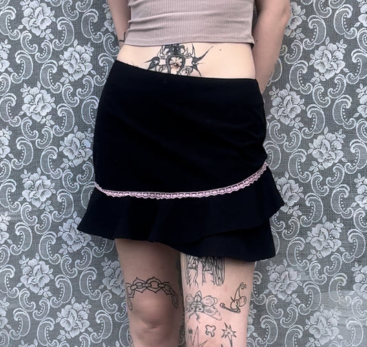 black n pink lace mini skirt