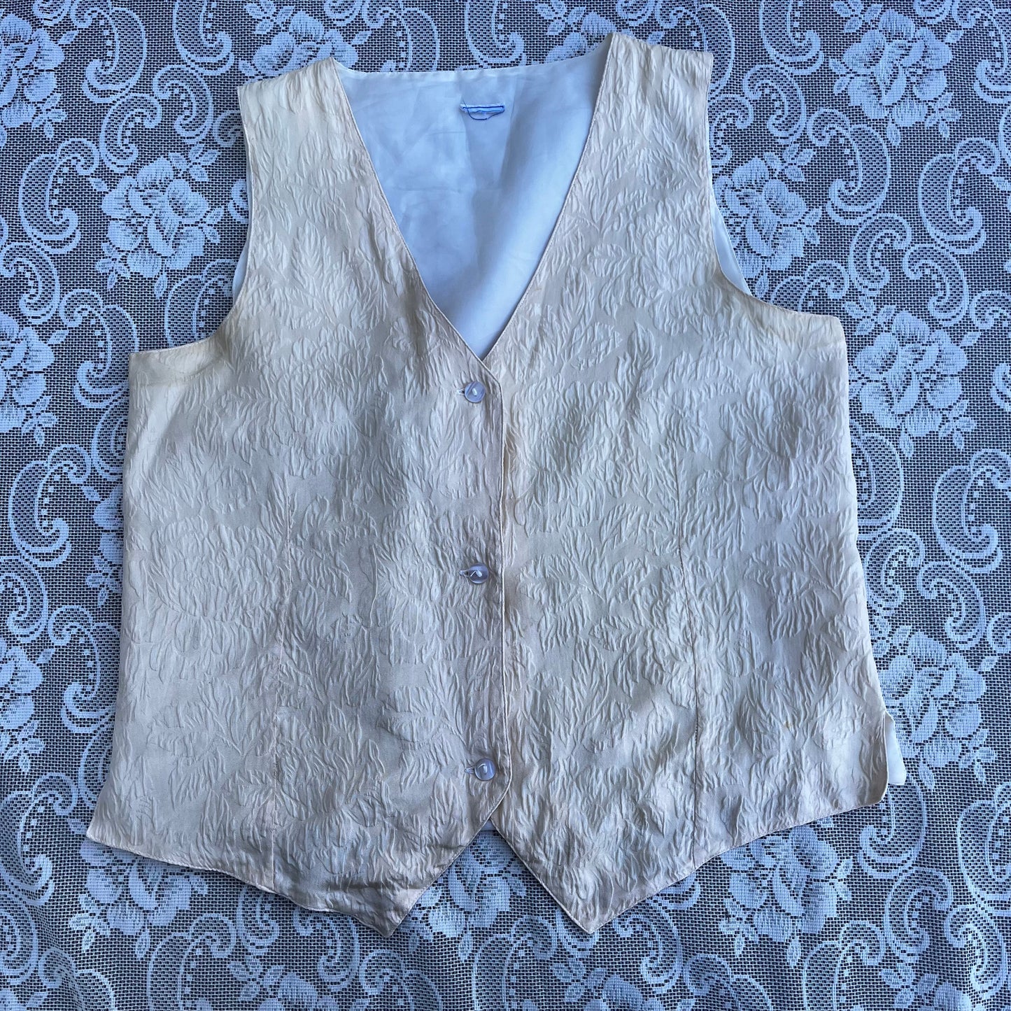 cream floral embossed vest