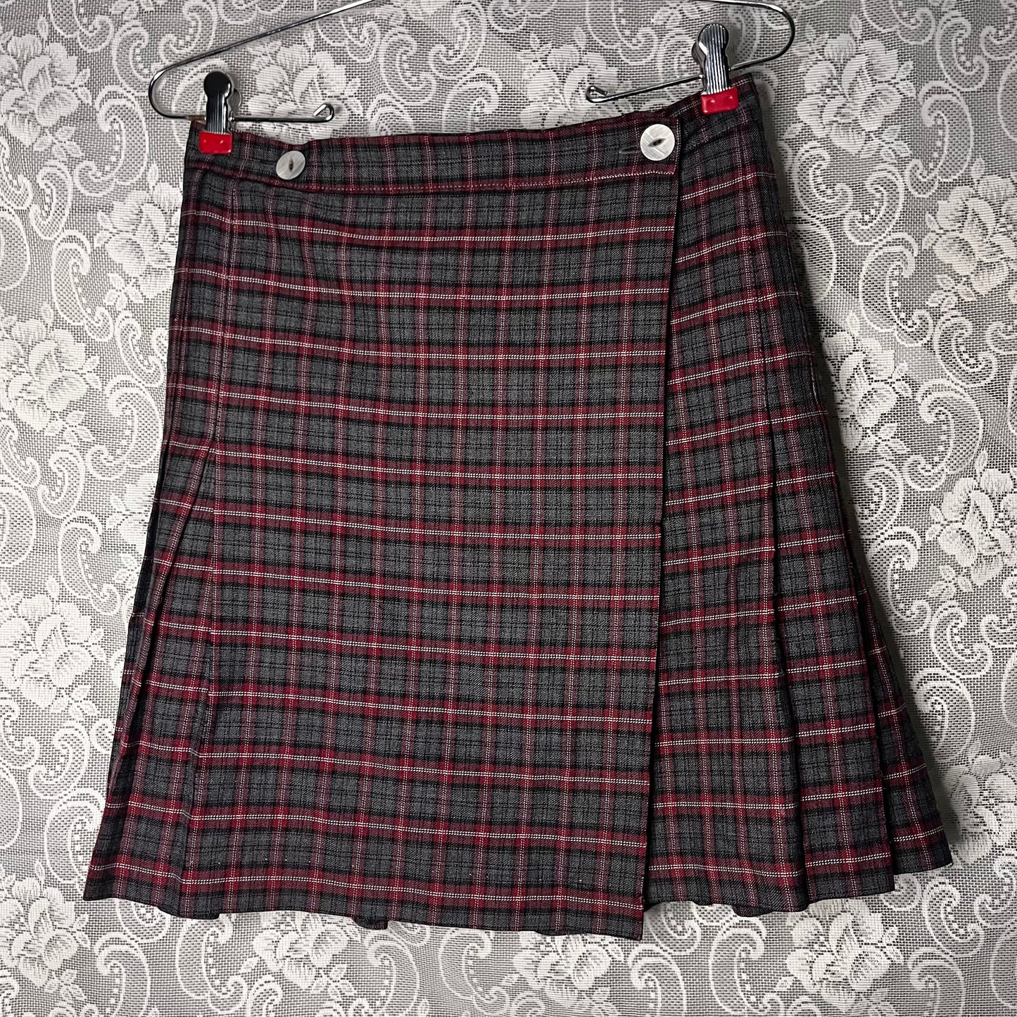 grey/red plaid school uniform skirt