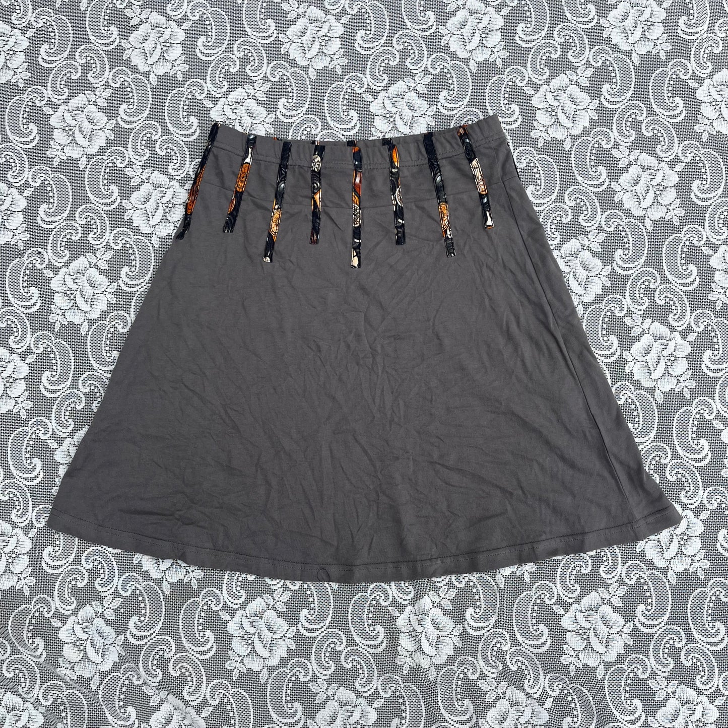 grey stretchy button stripe skirt