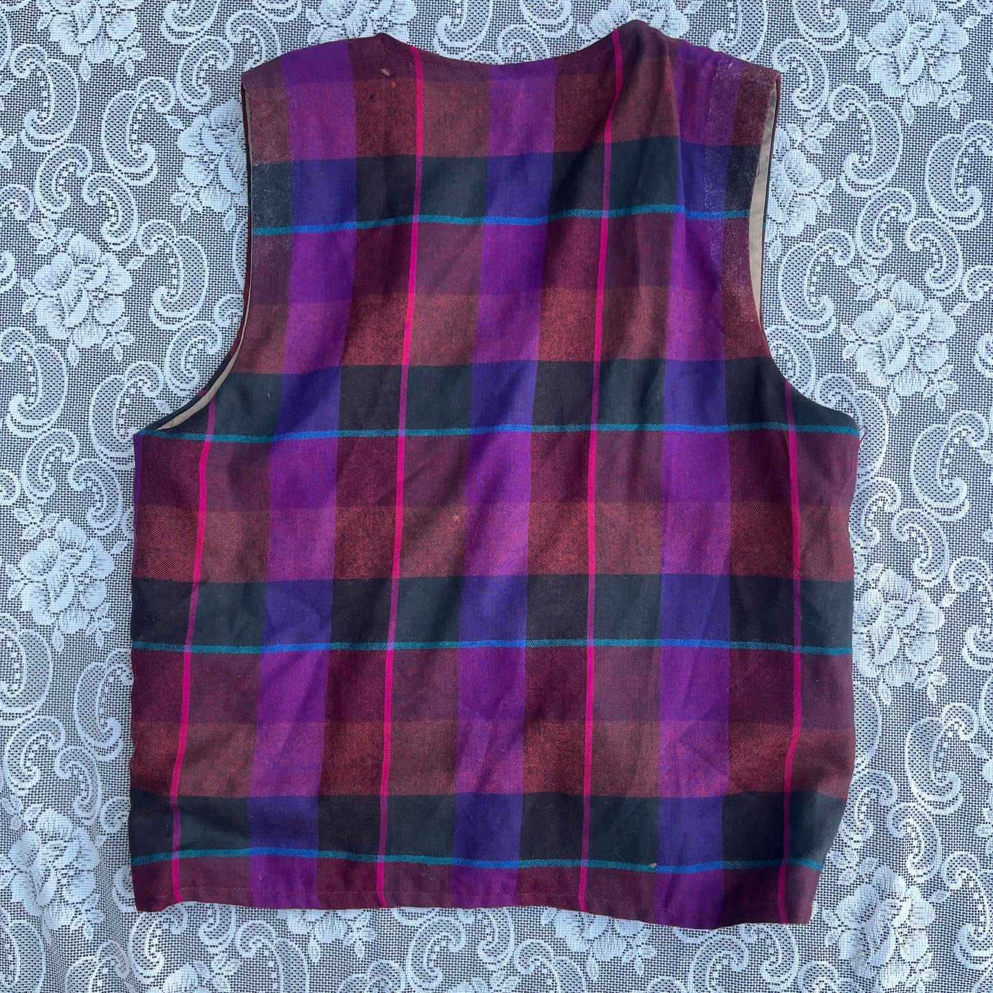 purple n pink n blue plaid vest