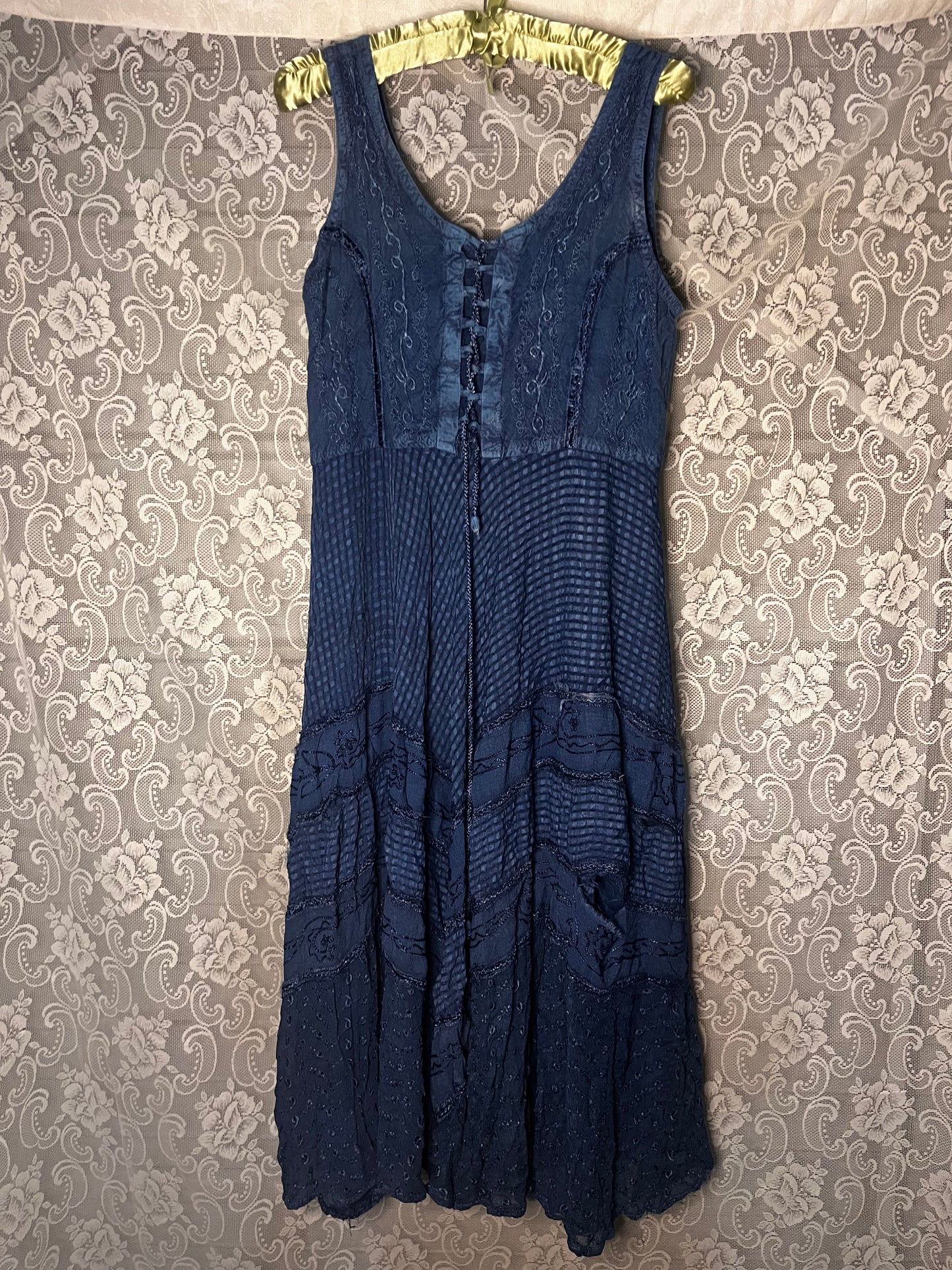 blue distressed hippie dress