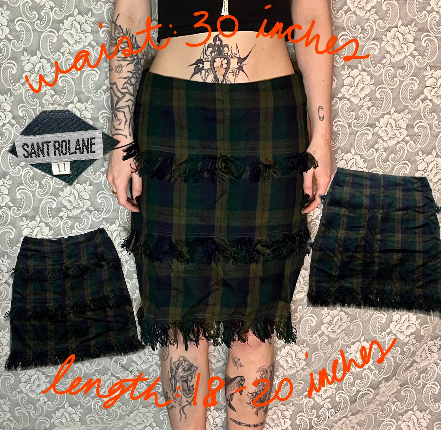 green plaid frayed layer skirt