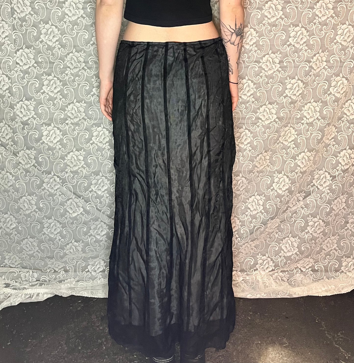 goth sheer stripe maxi skirt