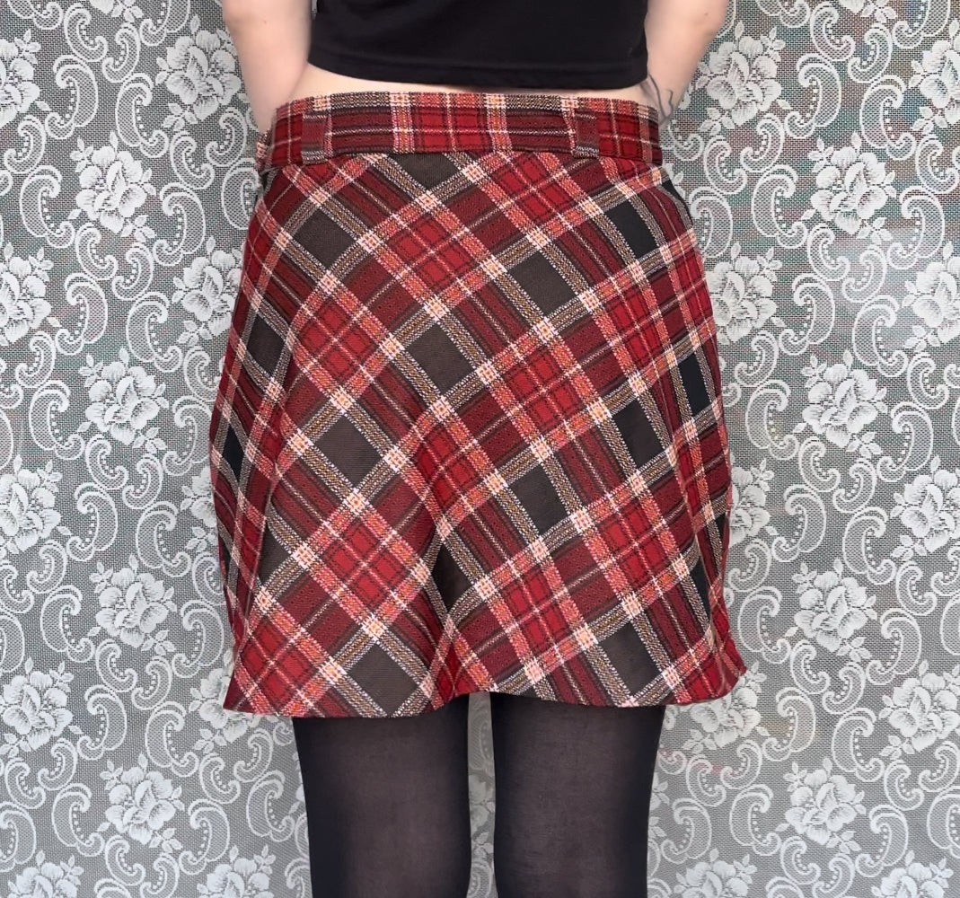 vintage red plaid mini skirt