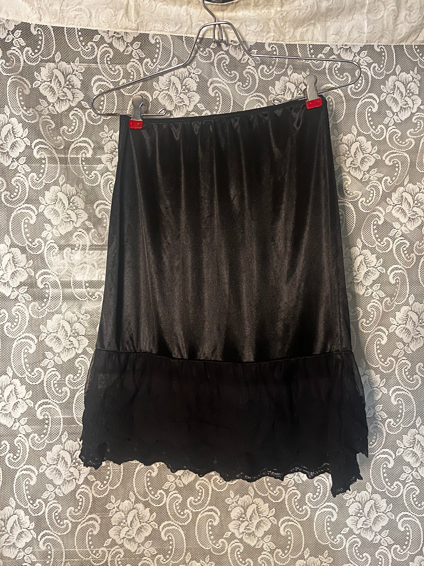 lacey sheer black slip skirt