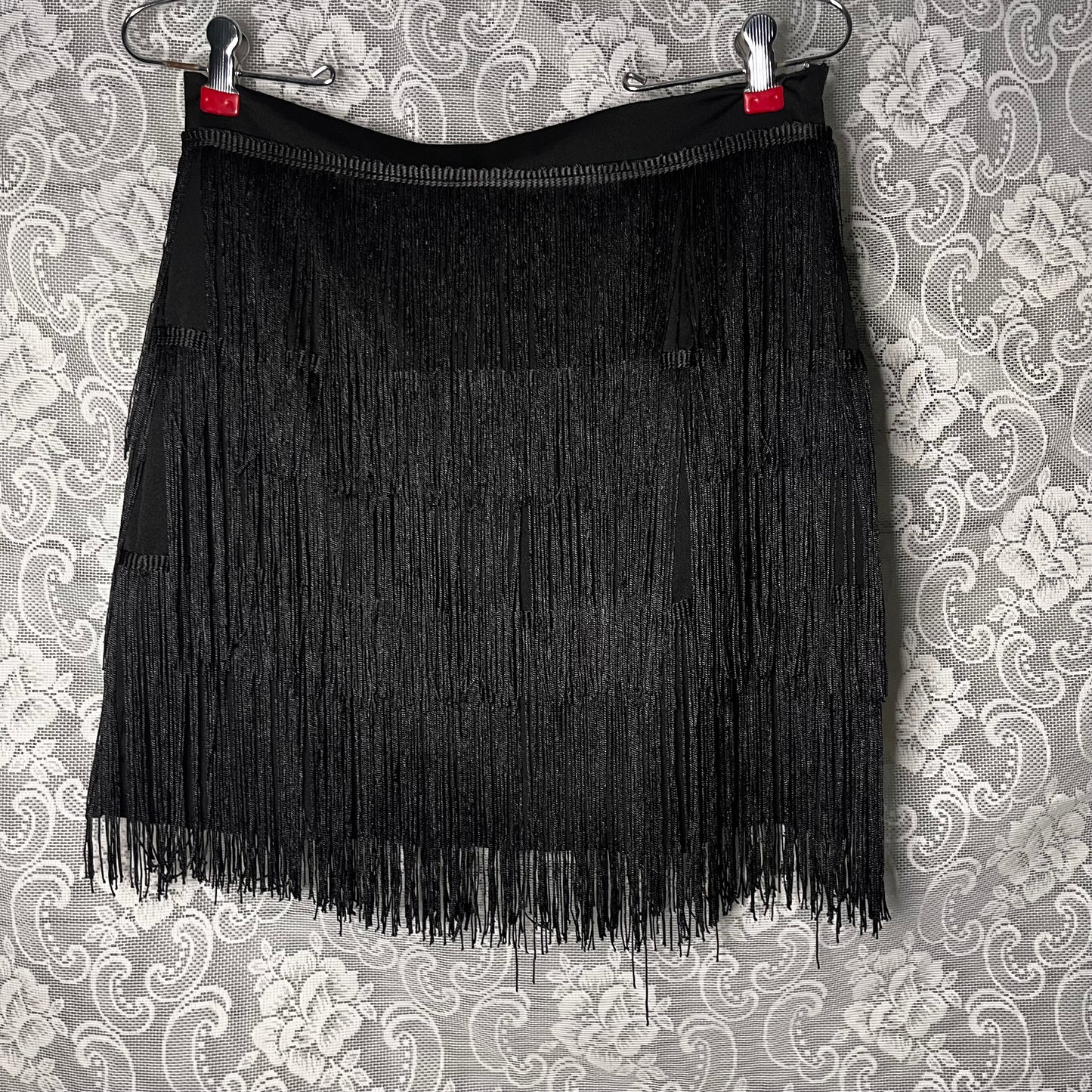 black fringe mini skirt