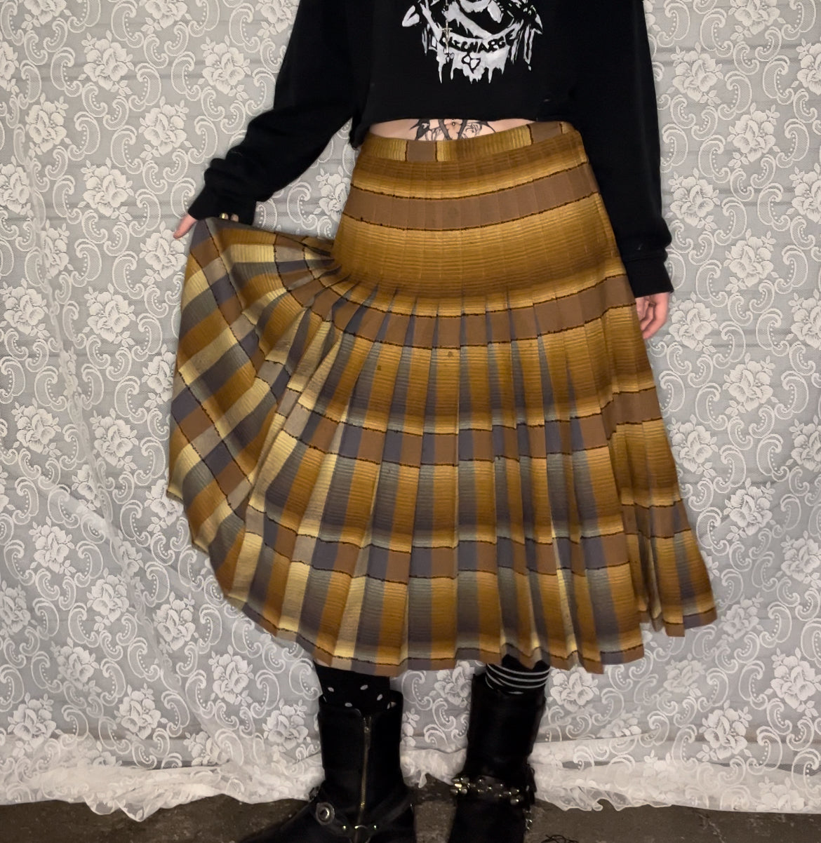 50s REVERSIBLE wool plaid skirt