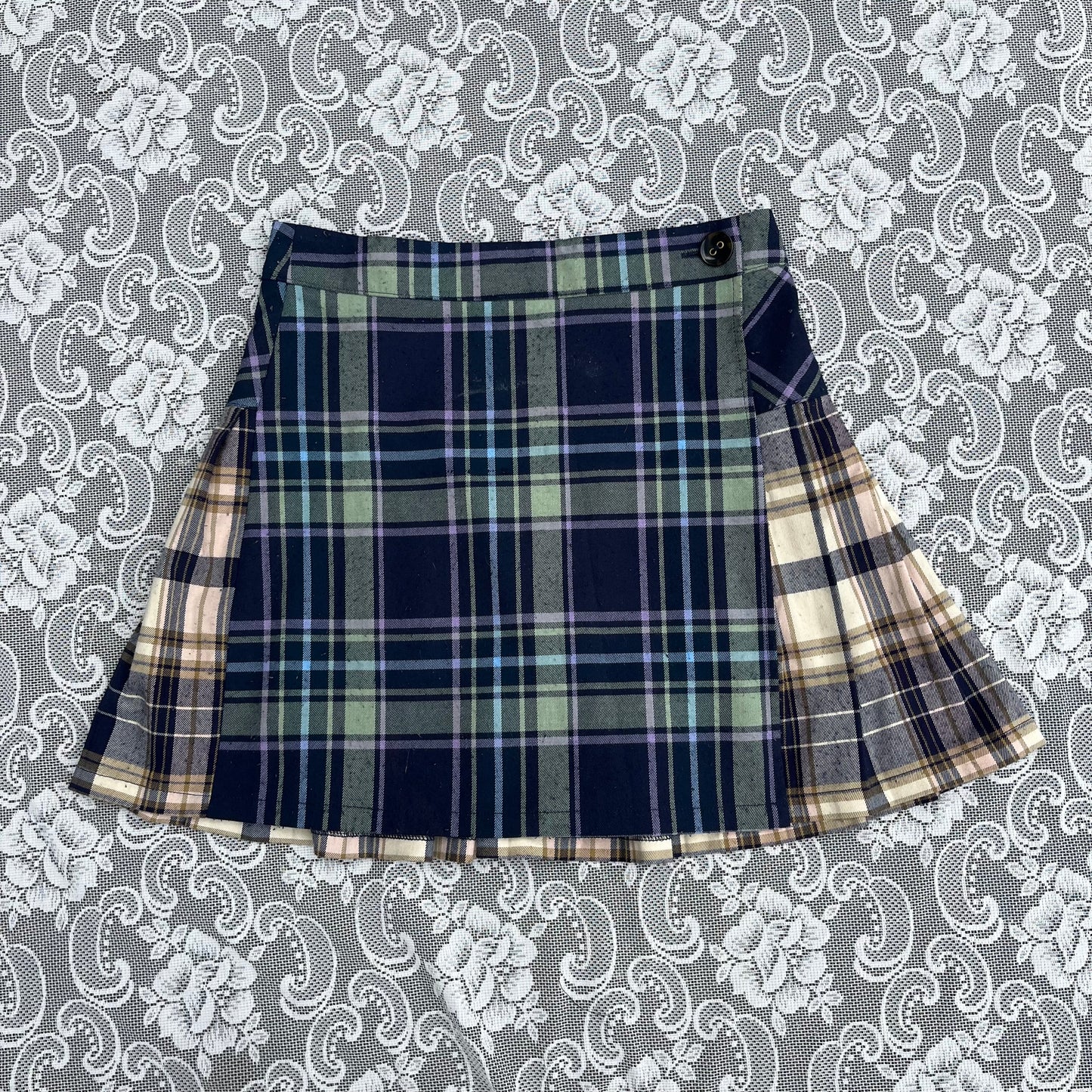 2 tone plaid mini wrap skirt