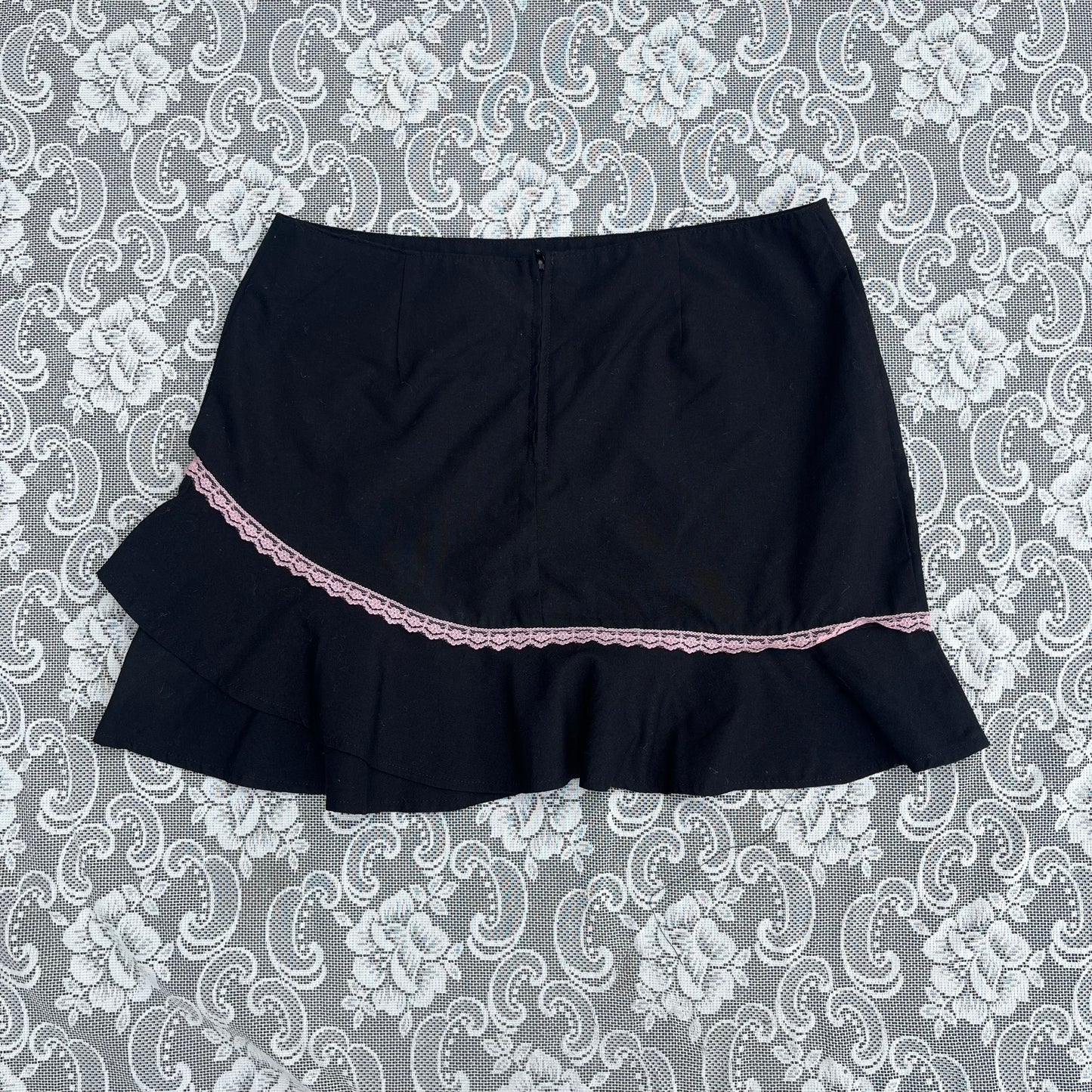 black n pink lace mini skirt