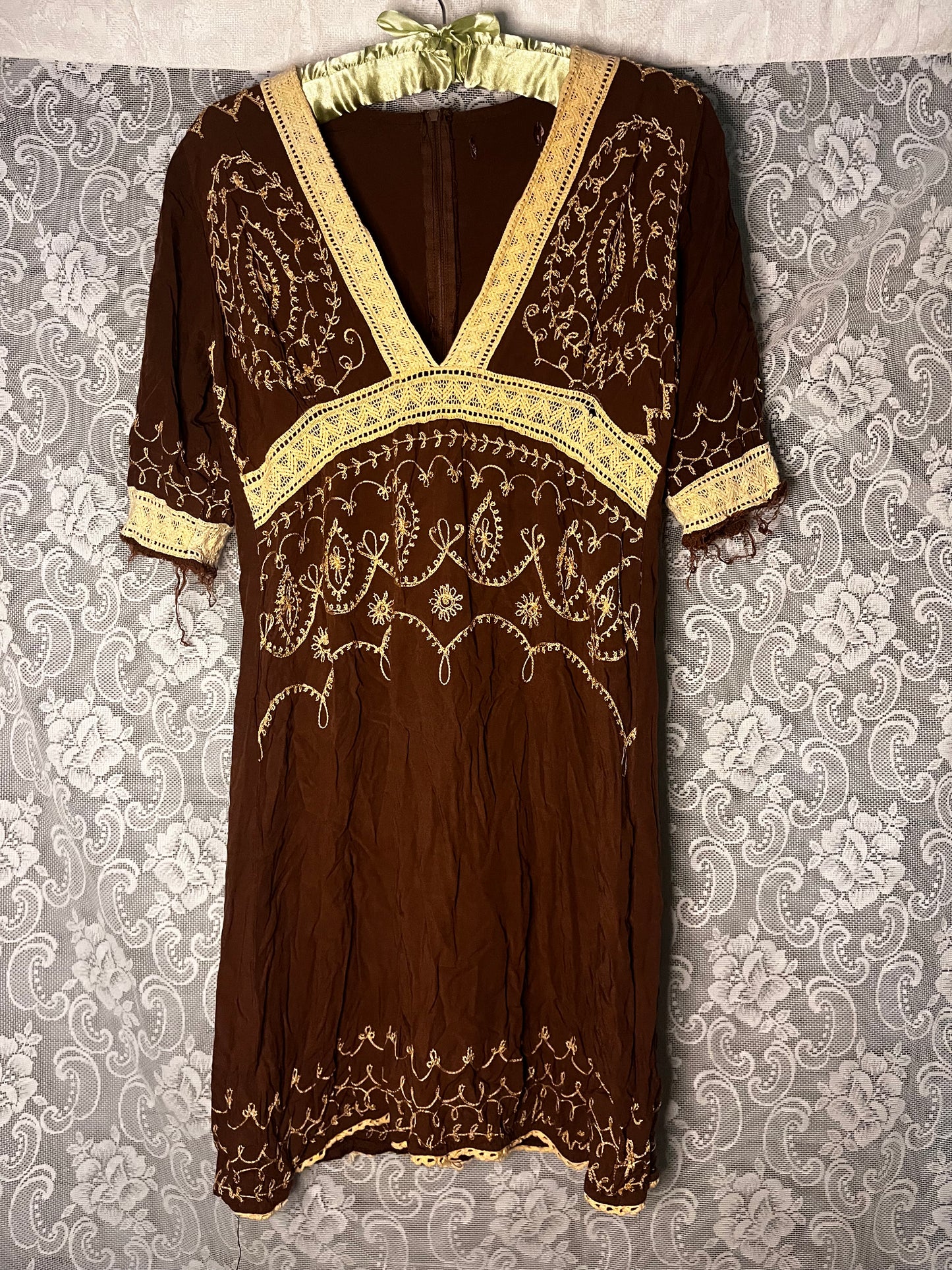 brown embroidered dress