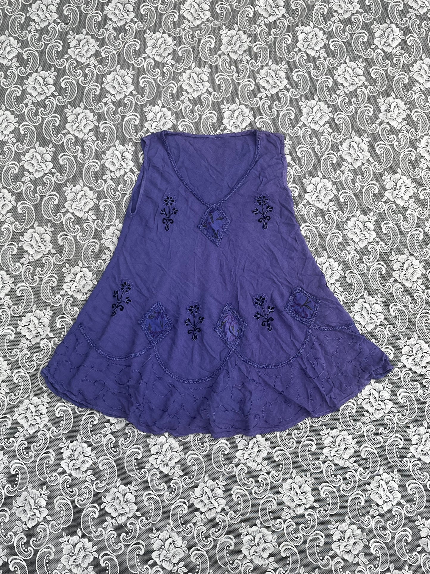 purple embroidered flowy tank top