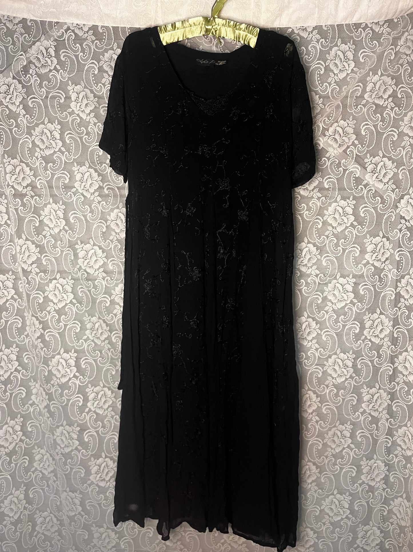 black layered embroidered maxi dress