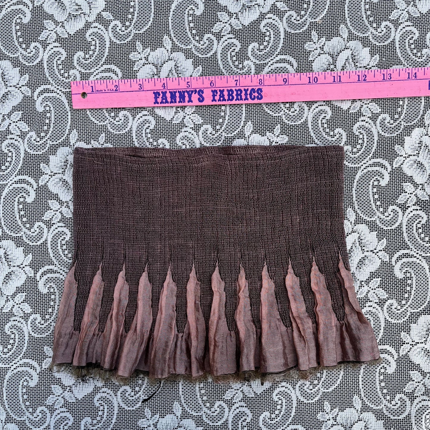 frayed pleated brown tube top