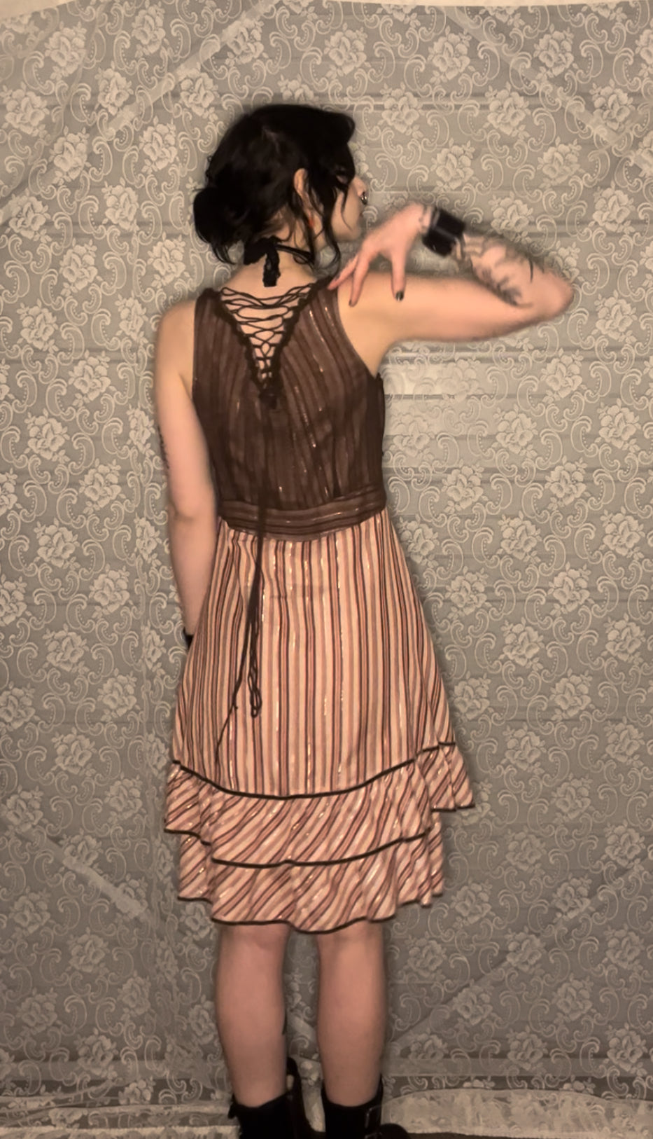 stripey brown lace up dress