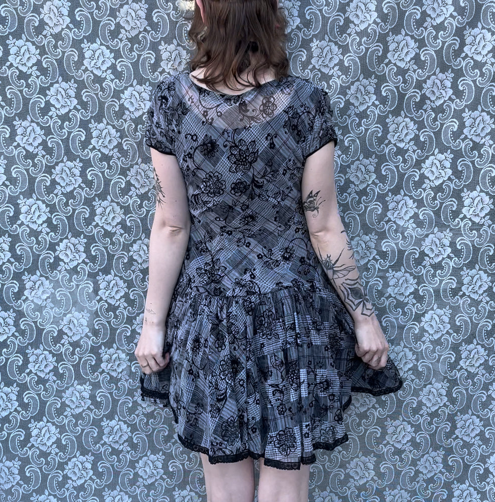 handmade grey floral mesh dress