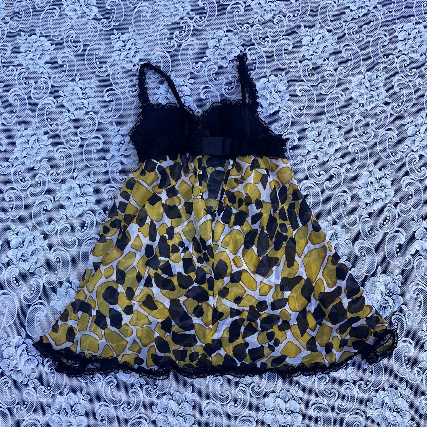 black n yellow padded lingerie slip dress