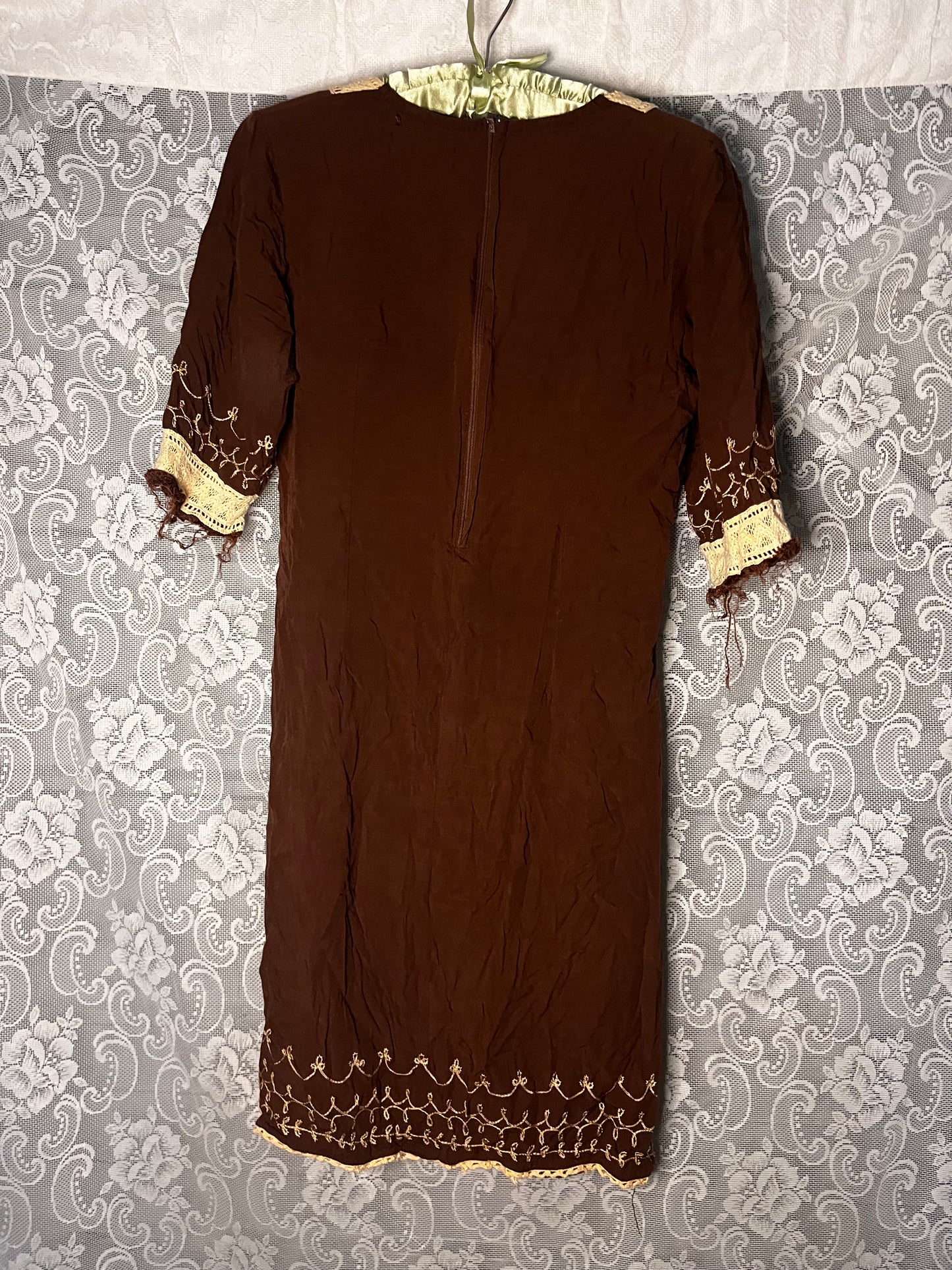 brown embroidered dress