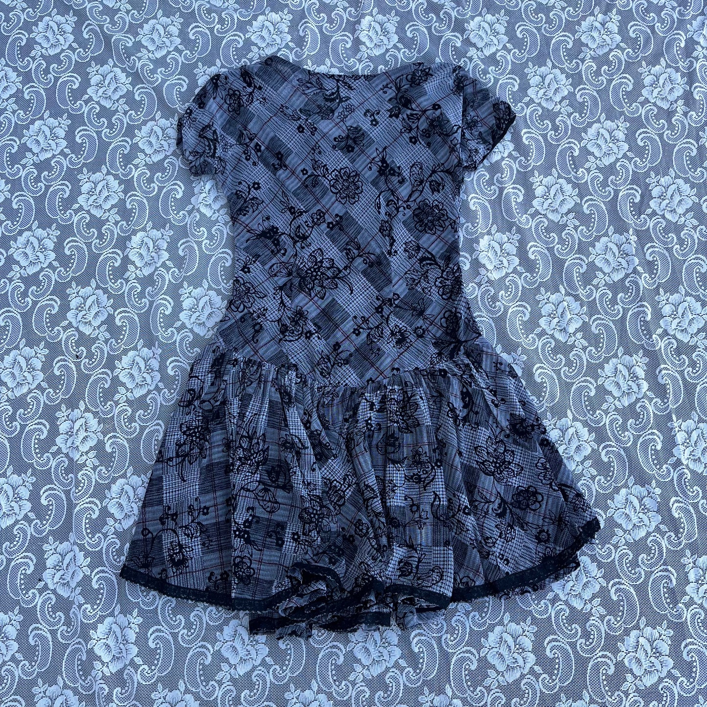 handmade grey floral mesh dress