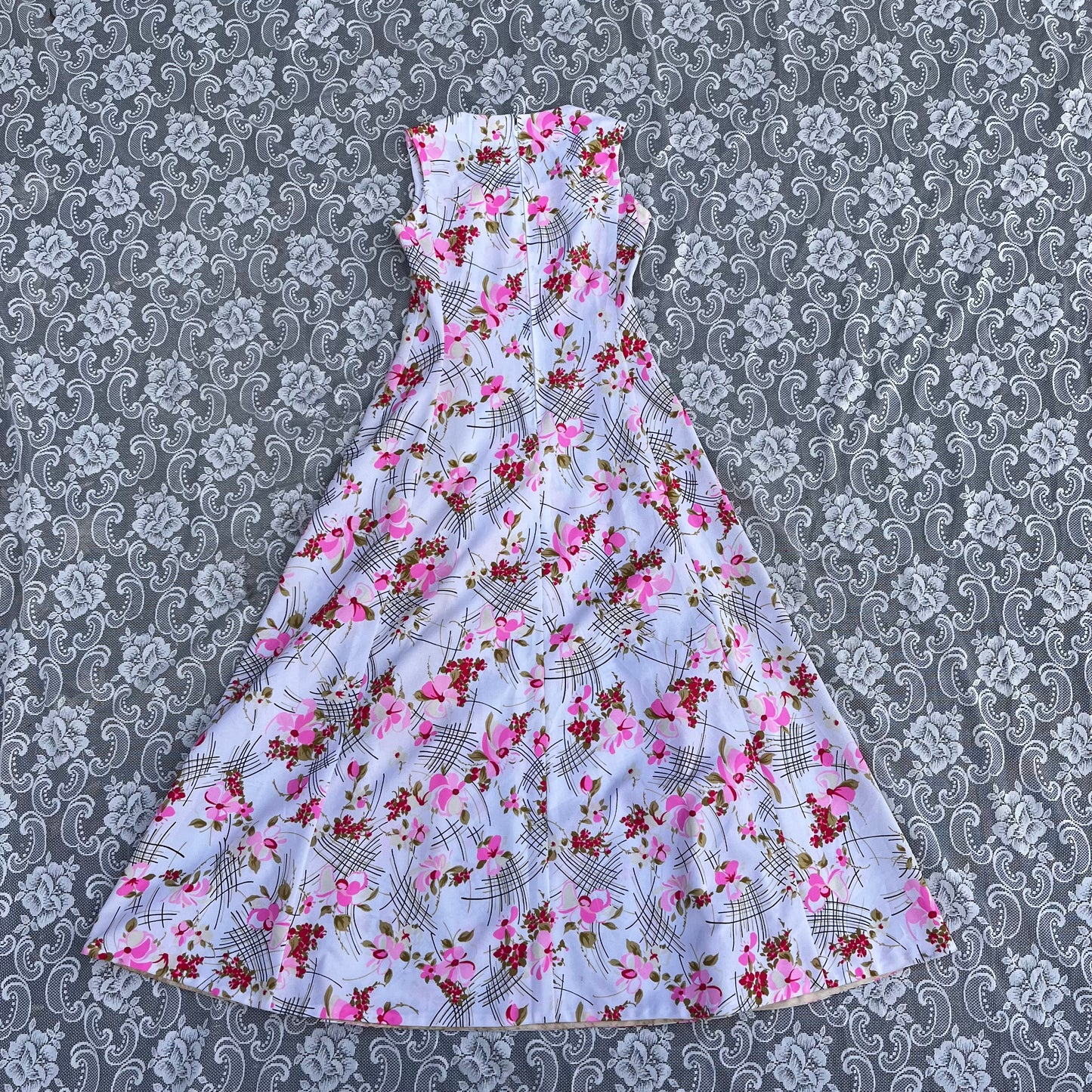 70s handmade white/pink floral dress