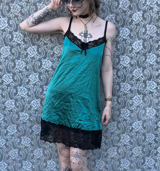 teal n black slip dress