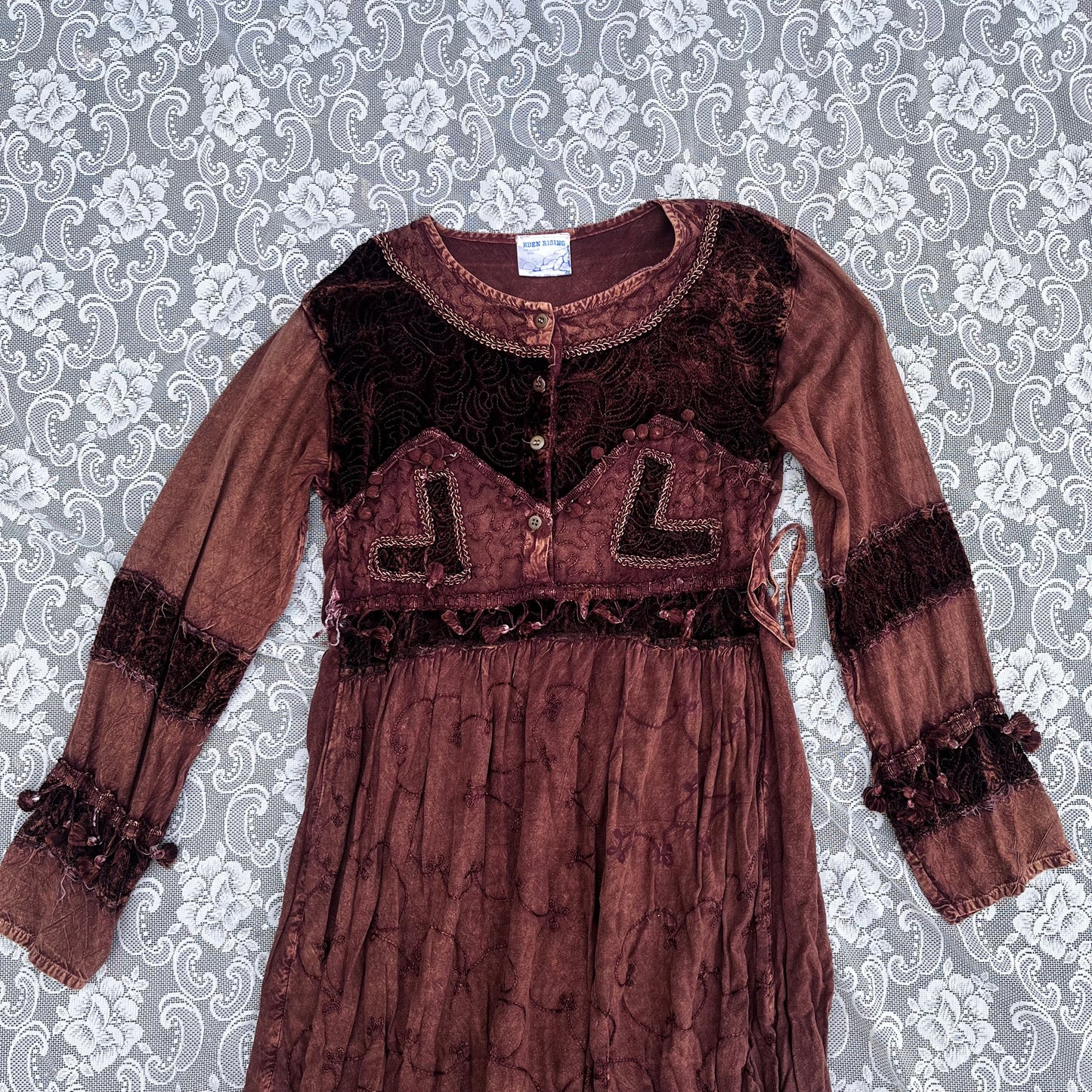 brown tassel n velvet dress