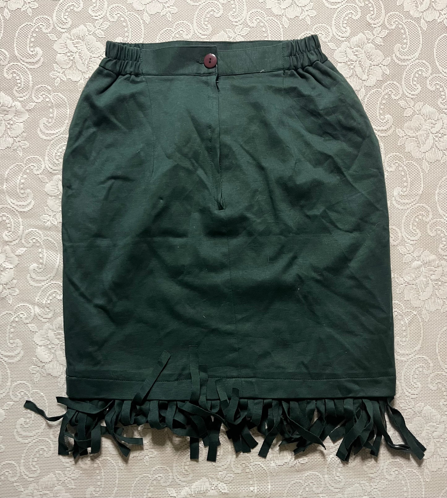 forest green fringe mini skirt