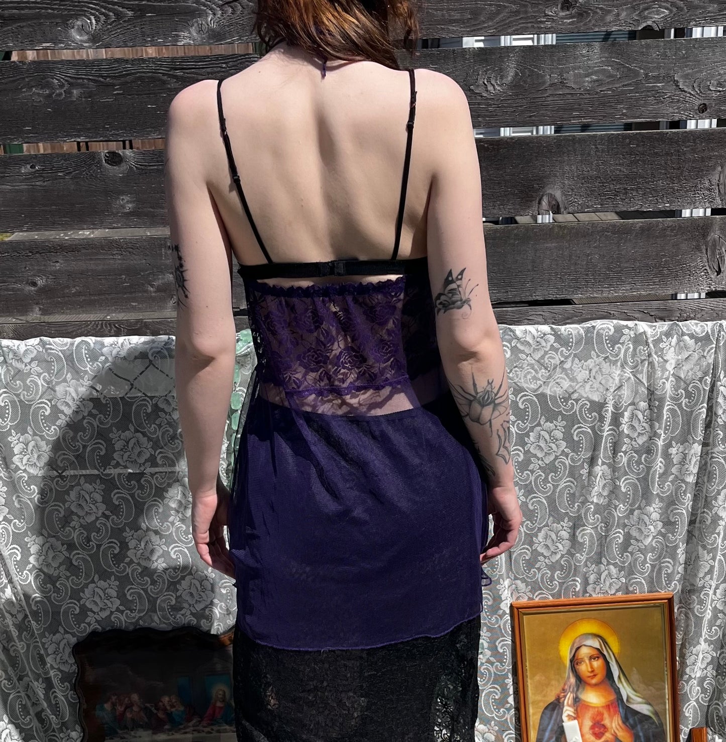 sheer purple mesh slip dress