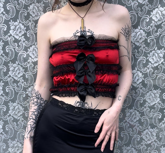 black n red ruffle tube top