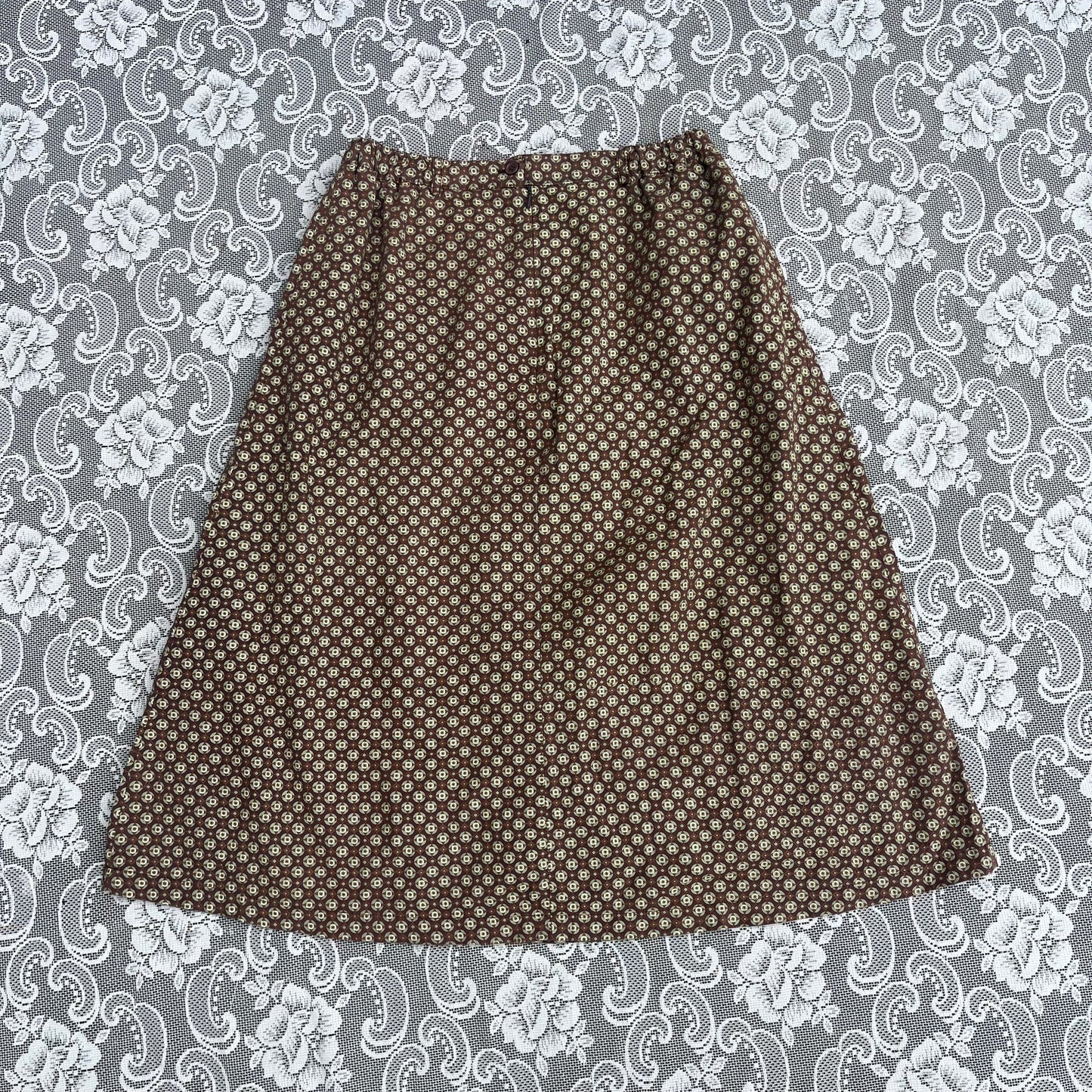 vintage brown n green geometric print skirt