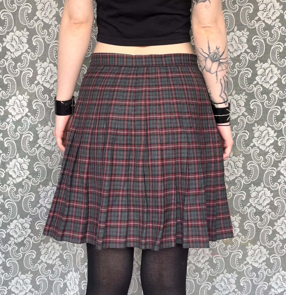 grey/red plaid school uniform skirt