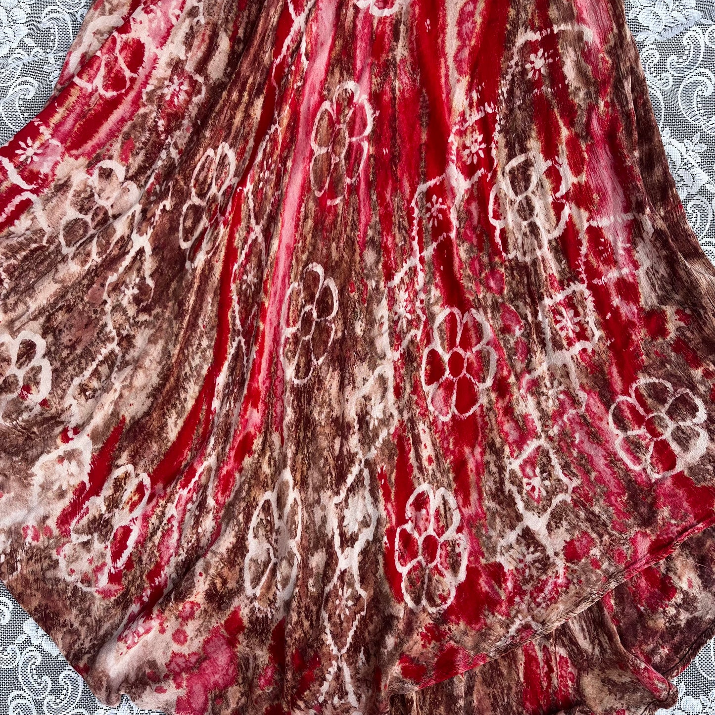 red bleach flower tie dye dress