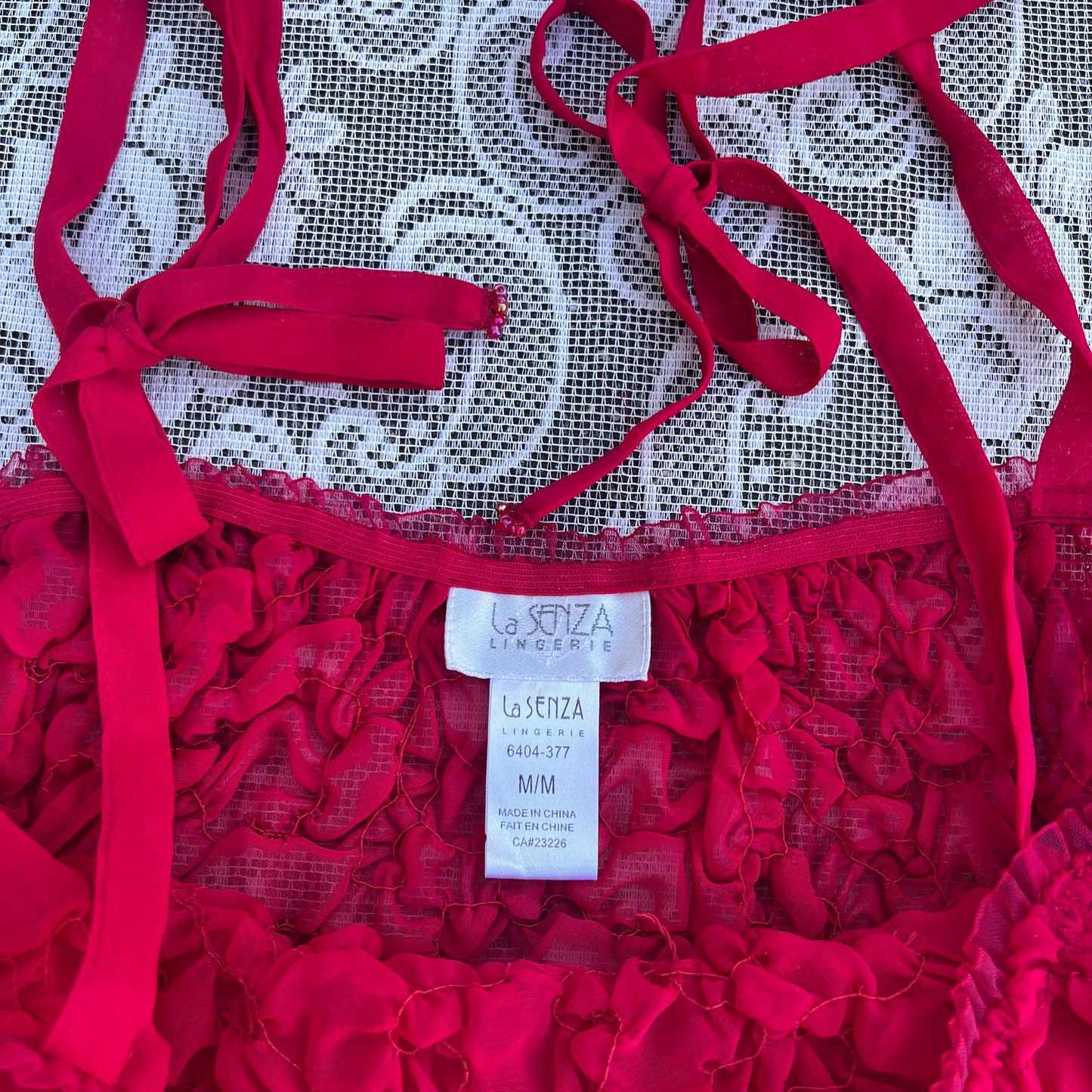 red ruched sheer babydoll slip dress