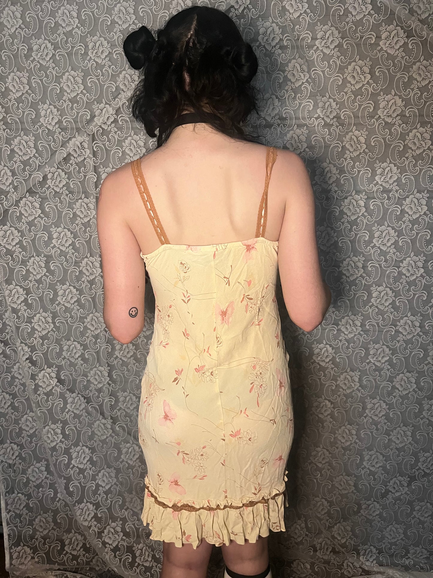 vintage 90s tan floral dress