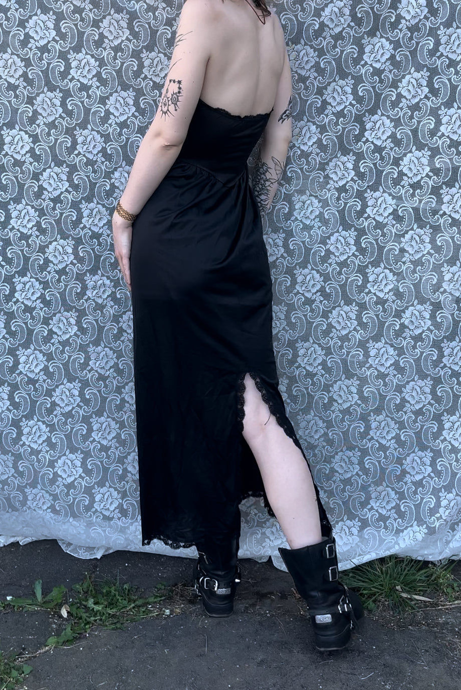 AS-IS long black strapless slip dress