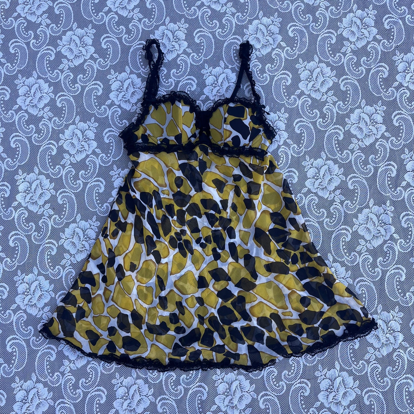 black n yellow padded lingerie slip dress